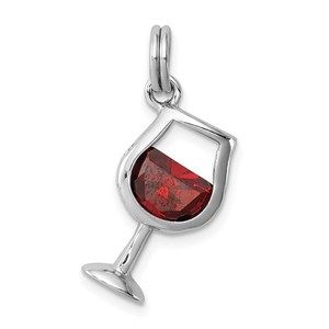 925 Sterling Silver Rhodium-plated Red CZ Wine Glass Necklace Charm Pendant